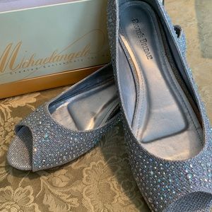 Low Wedge Dress Peep Shoe with Crystals